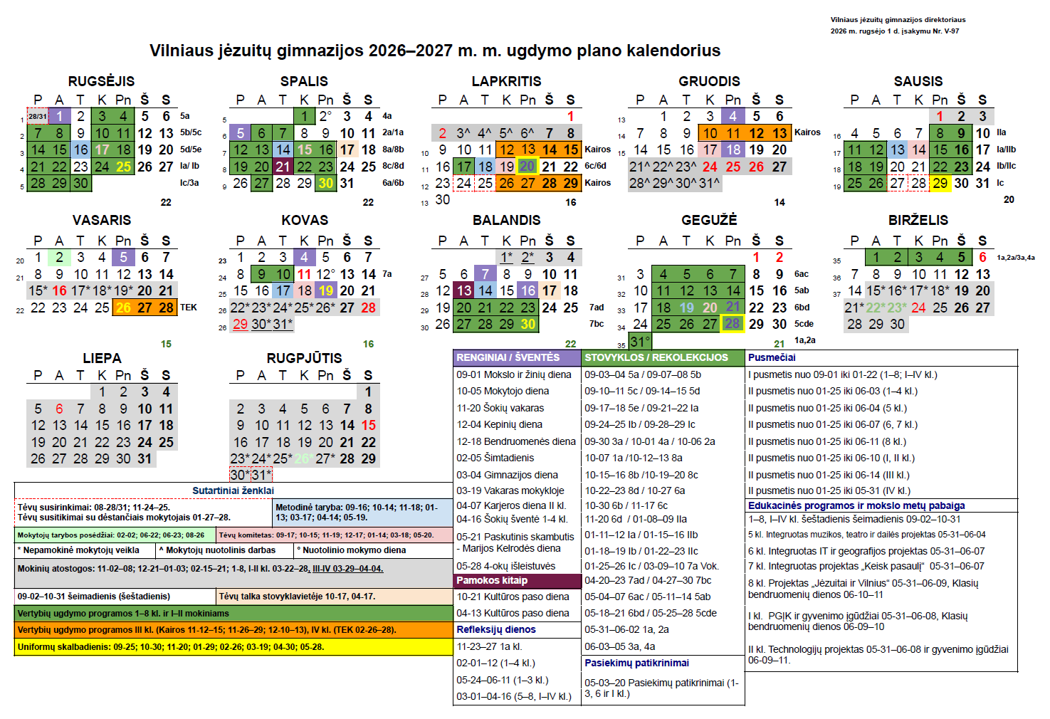 UP kalendorius 2026-2027