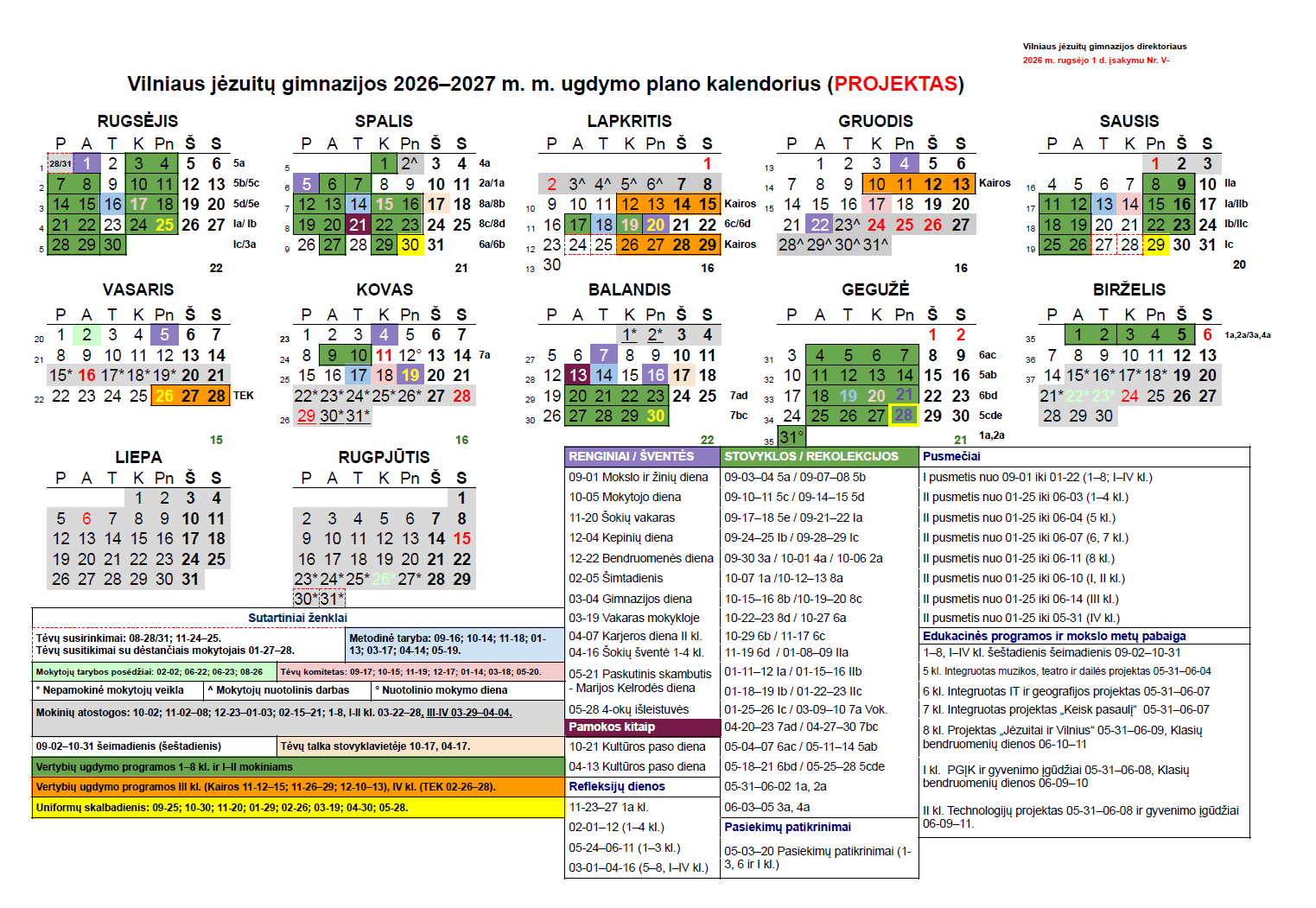 Ugdymo plano kalendoriaus 2026-2027 projektas