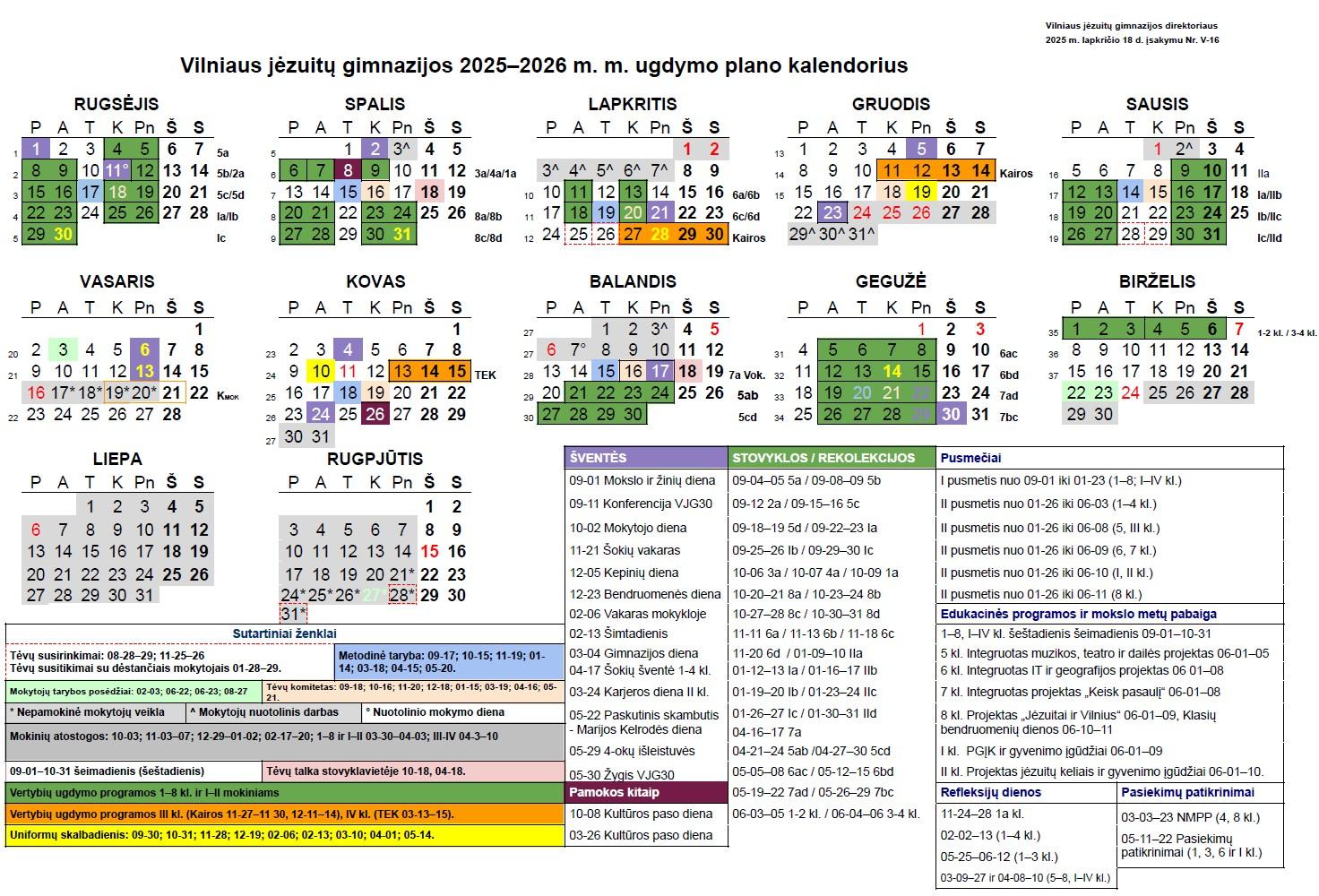 UP kalendorius 2025 2026